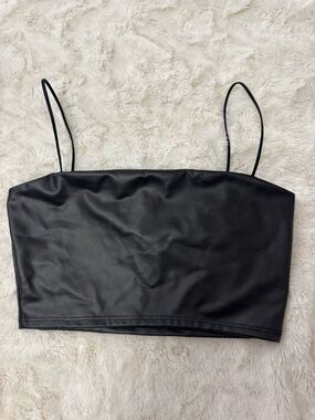 Windsor Black Faux Leather Spaghetti Strap Crop Top